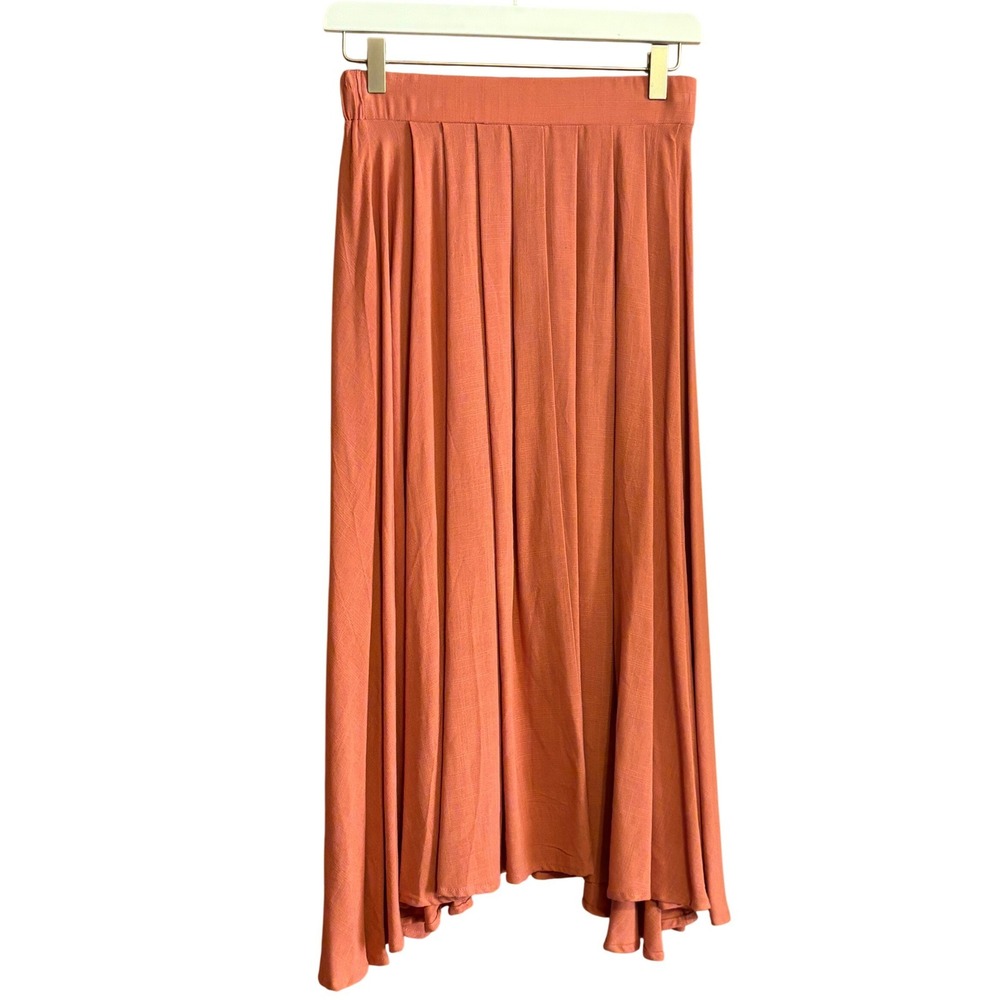 Altar'd State Terracotta Rust Pleated Handkerchief Hem Midi Skirt Small Boho